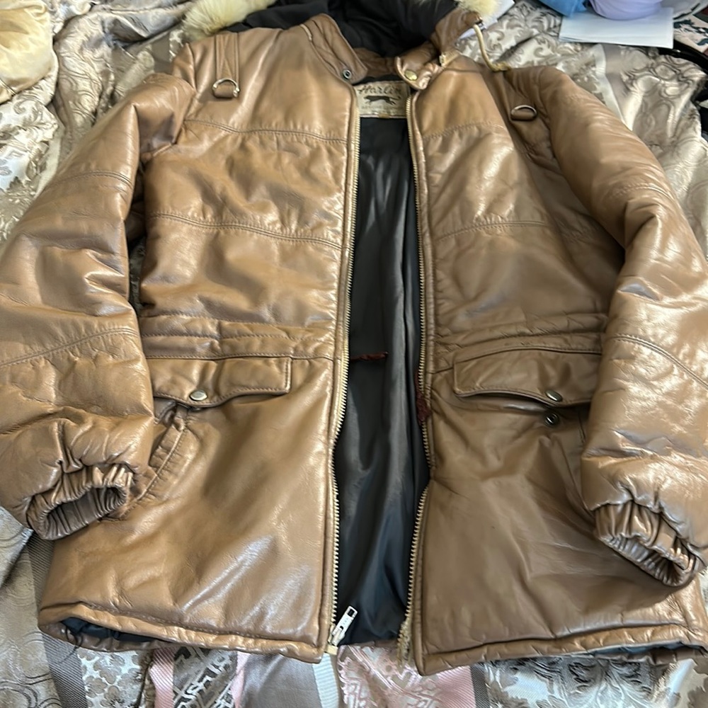 Harlin Genuine Leather Parker Removable Fur Hood sz 36